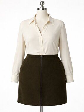 Lord & Taylor | Khaki Wool Blend Mini Skirt | Classic Preppy Style | Size 14